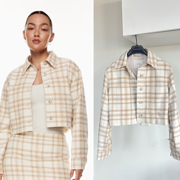 Aritzia Jackets & Blazers - Aritzia Wilfred Little Cropped Plaid Cream Beige/White Jacket Sz XS
